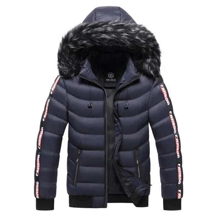 Jaqueta puffer masculina Zelvon ZLN034 com capuz forrado, tecido acolchoado, zíper frontal e corte funcional para o frio.