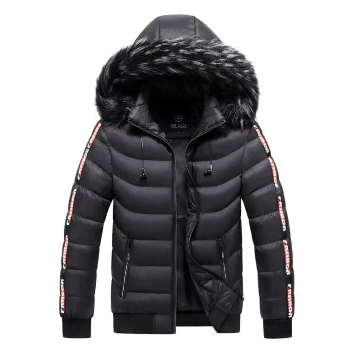 Jaqueta puffer masculina Zelvon ZLN034 com capuz forrado, tecido acolchoado, zíper frontal e corte funcional para o frio.